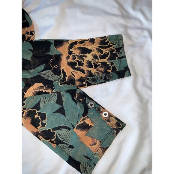 Free People Green & Orange Floral Print Button-Down Blouse - Medium - Picture 6 of 6